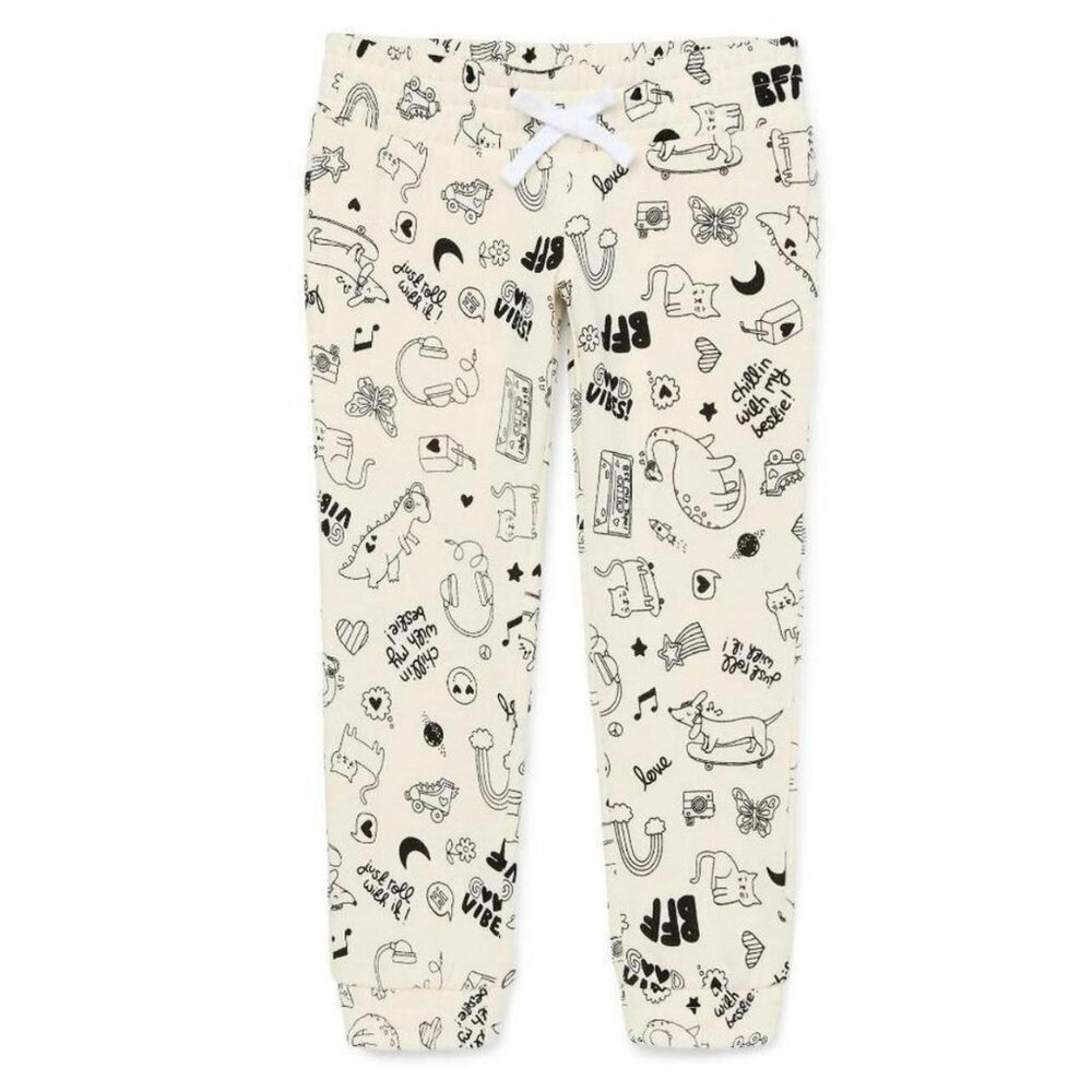 Wonder Nation Girls white & black joggers Sz XXL Cats Dinos Music BFFs NWTs